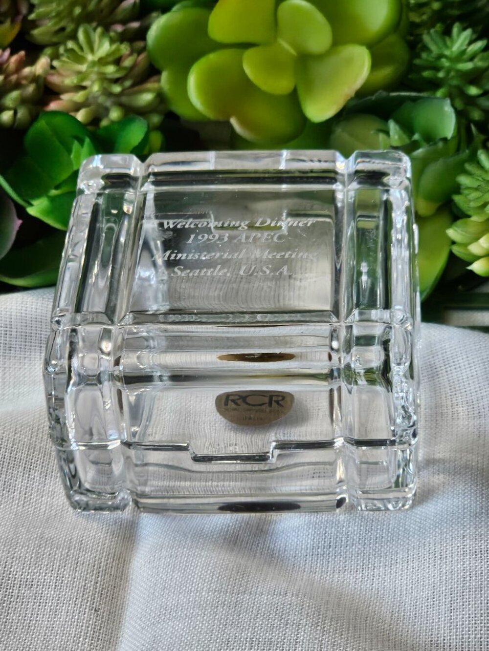 RCR (Italy) Engraved Crystal Trinket Box 1993 APEC Ministerial Meeting Seattle
